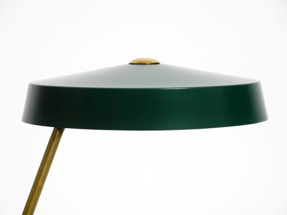 Image 1 of Originele grote zware Mid Century Modern metalen tafellamp in British Groen in dromerige staat