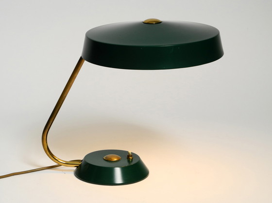 Image 1 of Originele grote zware Mid Century Modern metalen tafellamp in British Groen in dromerige staat