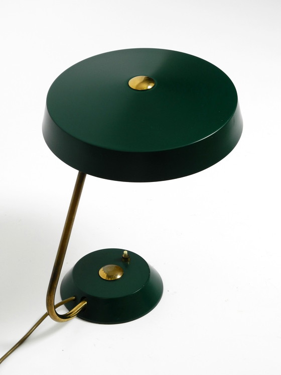 Image 1 of Originele grote zware Mid Century Modern metalen tafellamp in British Groen in dromerige staat