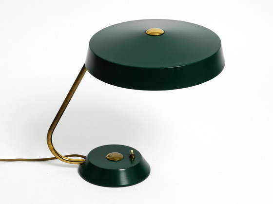 Image 1 of Originele grote zware Mid Century Modern metalen tafellamp in British Groen in dromerige staat