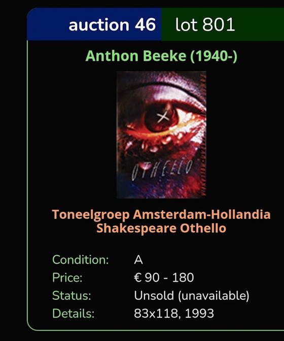 Image 1 of Othello Anton Beeke Poster