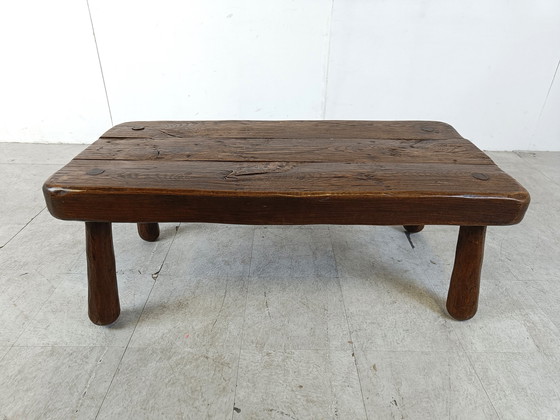 Image 1 of Brutalist massief houten salontafel