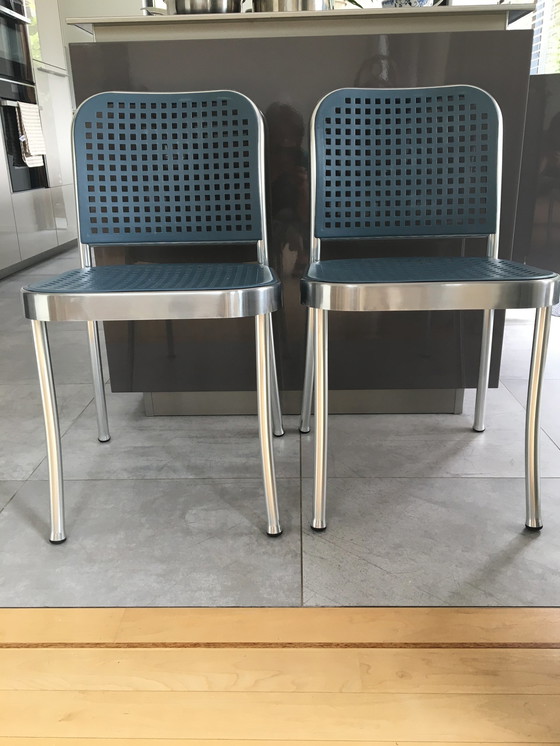 Image 1 of 4x De Padova Silver Chair eetkamer/vergaderstoelen grijsblauw