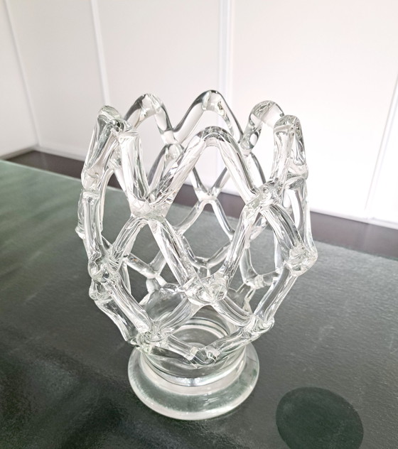 Image 1 of Vintage 'lattice' mondgeblazen kunstvaas
