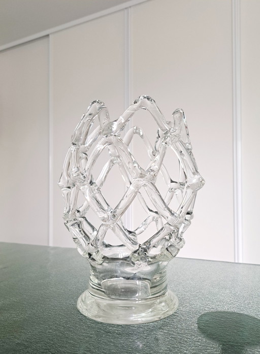 Vintage 'lattice' mondgeblazen kunstvaas