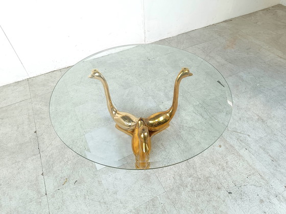 Image 1 of Vintage koperen salontafel met zwaan