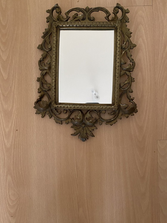 Image 1 of Vintage Spiegel Met Massief Koperen Omlijsting