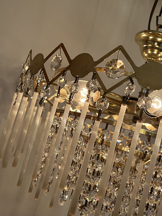 Image 1 of Vintage staafjes hanglamp kroonluchter kristal pegels opaline 