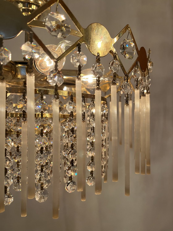 Image 1 of Vintage staafjes hanglamp kroonluchter kristal pegels opaline 