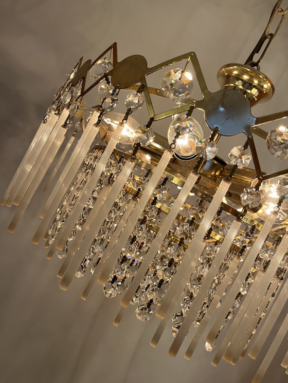 Image 1 of Vintage staafjes hanglamp kroonluchter kristal pegels opaline 