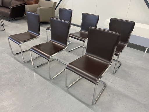 6 Ligne Roset Hans Chair eetkamerstoelen bruin leer