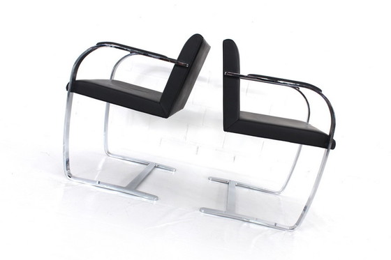 Image 1 of 2x Knoll Int. Brno Chair, Cantilever Chair, Mies van der Rohe, verchroomd plat staal, lederen bekleding