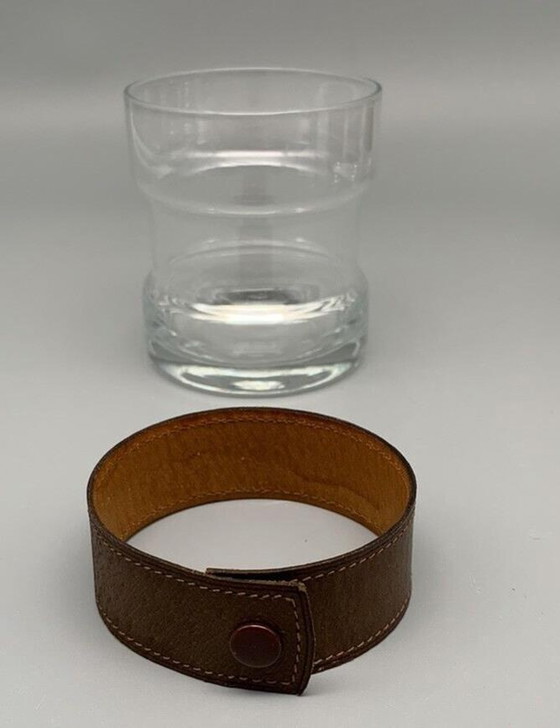 Image 1 of Vintage glazen punch, glazen schaal, bril met echt leren gesp