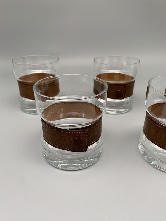 Image 1 of Vintage glazen punch, glazen schaal, bril met echt leren gesp