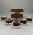 Vintage glazen punch, glazen schaal, bril met echt leren gesp