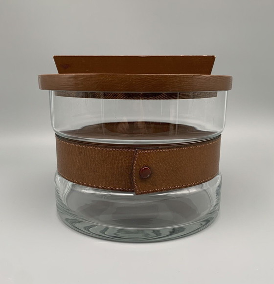 Image 1 of Vintage glazen punch, glazen schaal, bril met echt leren gesp