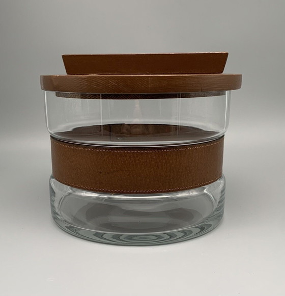 Image 1 of Vintage glazen punch, glazen schaal, bril met echt leren gesp