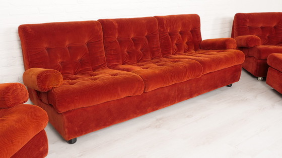 Image 1 of Vintage Bankstel 3 Zits Hocker Fauteuil Roestkleur Vintage Bankstel 3 Zits Hocker Fauteuil Roestkleur Vintage Bankstel 3 Zits Ho