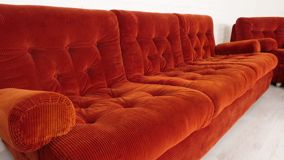 Image 1 of Vintage Bankstel 3 Zits Hocker Fauteuil Roestkleur Vintage Bankstel 3 Zits Hocker Fauteuil Roestkleur Vintage Bankstel 3 Zits Ho