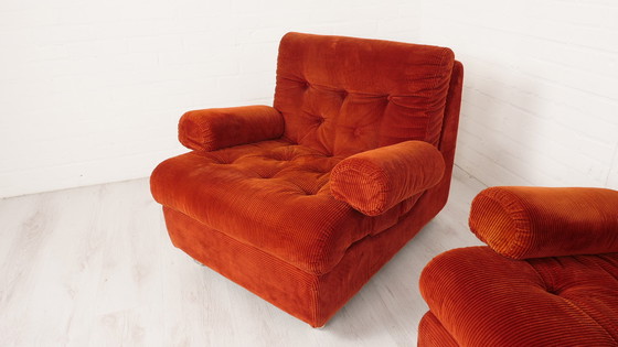 Image 1 of Vintage Bankstel 3 Zits Hocker Fauteuil Roestkleur Vintage Bankstel 3 Zits Hocker Fauteuil Roestkleur Vintage Bankstel 3 Zits Ho