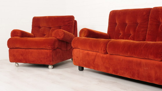 Image 1 of Vintage Bankstel 3 Zits Hocker Fauteuil Roestkleur Vintage Bankstel 3 Zits Hocker Fauteuil Roestkleur Vintage Bankstel 3 Zits Ho