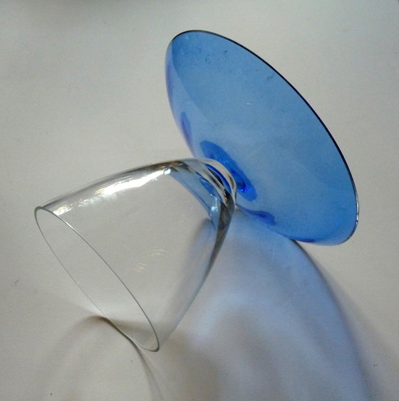 Image 1 of Fruitschaal in blauw en transparant glas