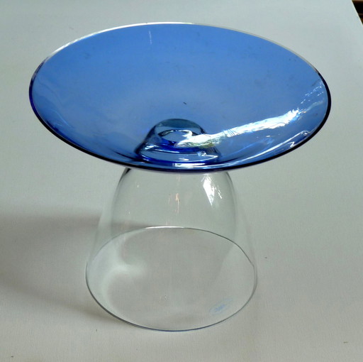 Fruitschaal in blauw en transparant glas