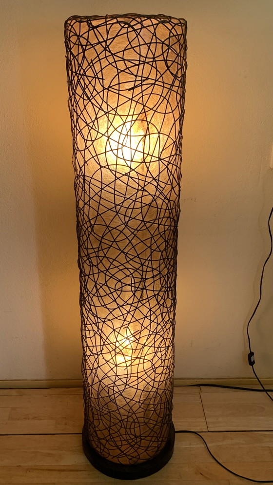 Image 1 of Mid Century Italiaanse Glasvezel/Rotan lamp