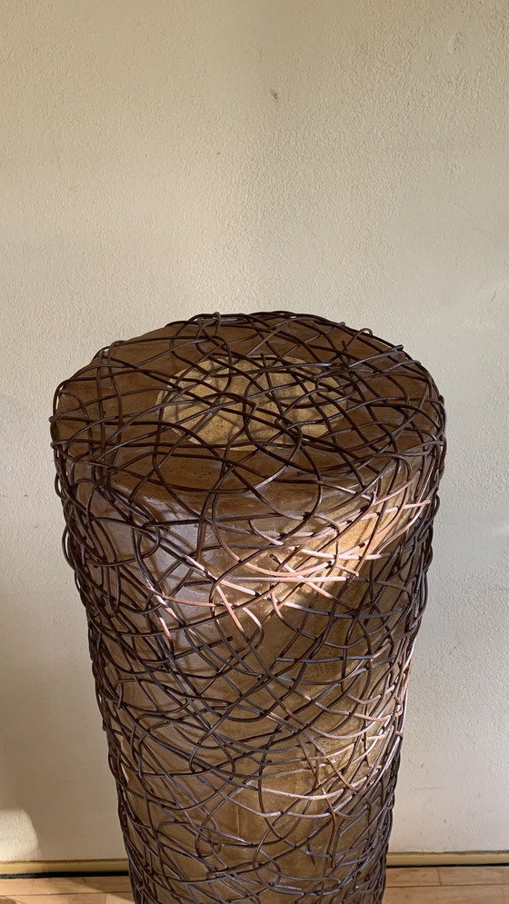 Image 1 of Mid Century Italiaanse Glasvezel/Rotan lamp