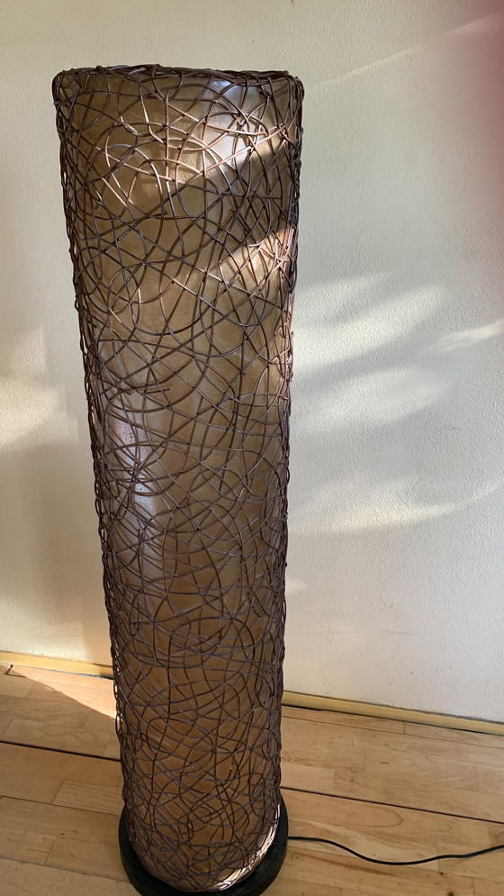 Image 1 of Mid Century Italiaanse Glasvezel/Rotan lamp