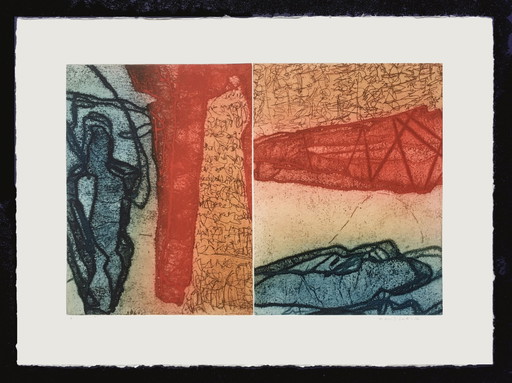 Hans Laban, Droge naald ets – lithos zeefdrukken, Abstract
