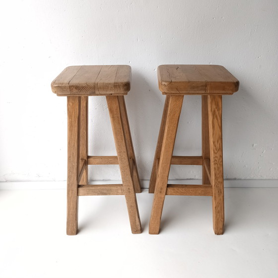 Image 1 of 2 x vintage houten barkrukken