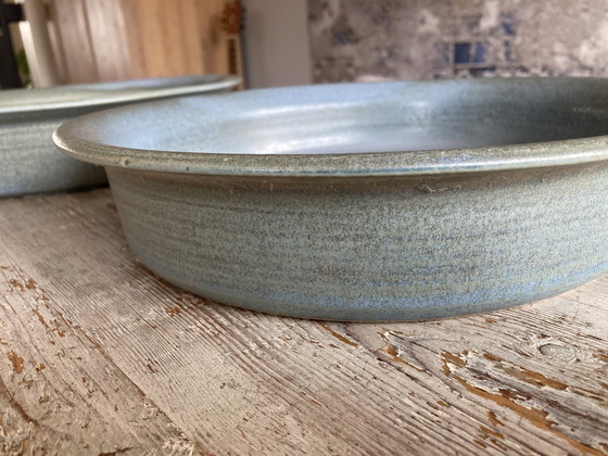 Image 1 of 2x Vintage grote handgemaakte keramieken schalen