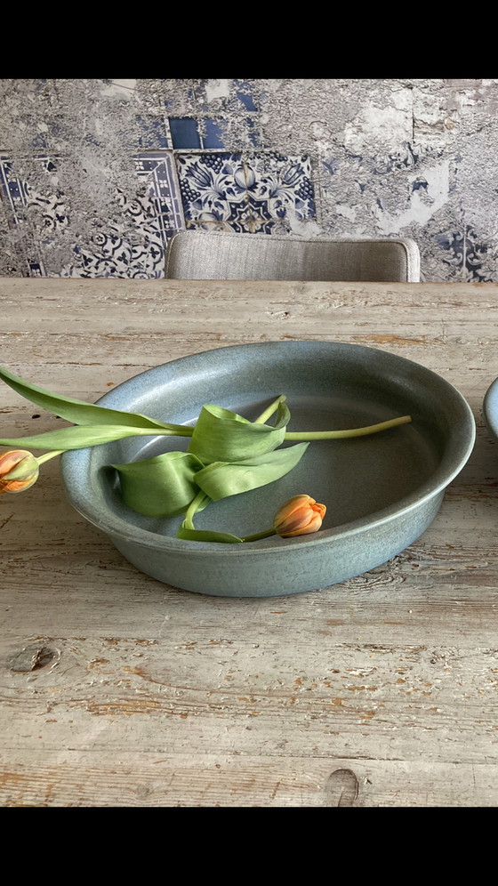Image 1 of 2x Vintage grote handgemaakte keramieken schalen