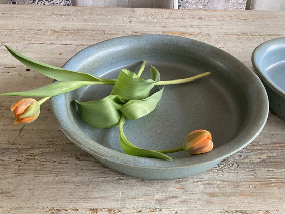 Image 1 of 2x Vintage grote handgemaakte keramieken schalen