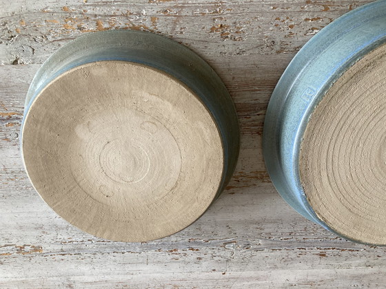 Image 1 of 2x Vintage grote handgemaakte keramieken schalen