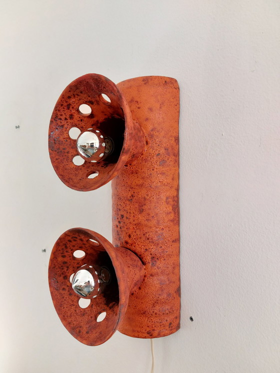 Image 1 of Vintage Keramieken Brutalist Oranje Wandlamp Lamp