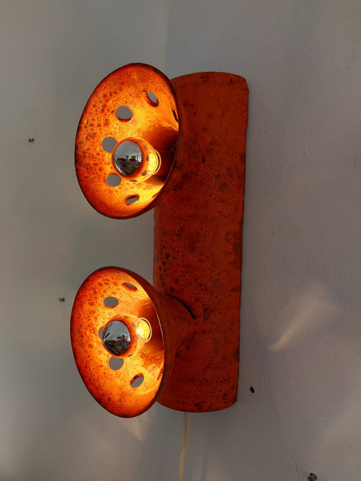 Vintage Keramieken Brutalist Oranje Wandlamp Lamp
