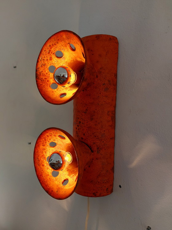 Image 1 of Vintage Keramieken Brutalist Oranje Wandlamp Lamp