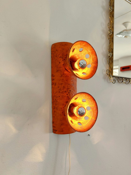 Image 1 of Vintage Keramieken Brutalist Oranje Wandlamp Lamp