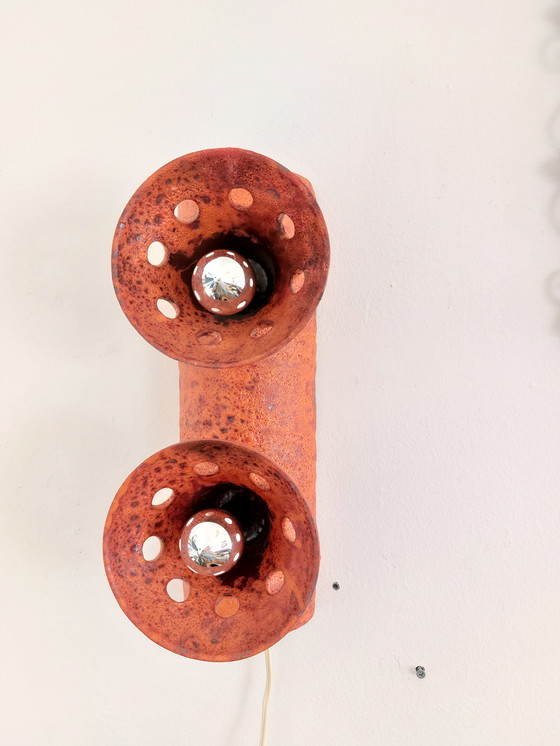 Image 1 of Vintage Keramieken Brutalist Oranje Wandlamp Lamp