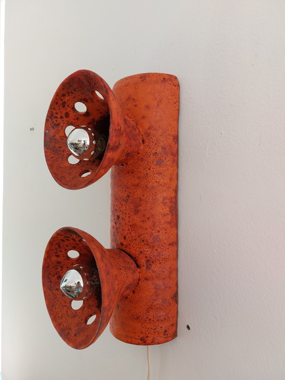 Image 1 of Vintage Keramieken Brutalist Oranje Wandlamp Lamp