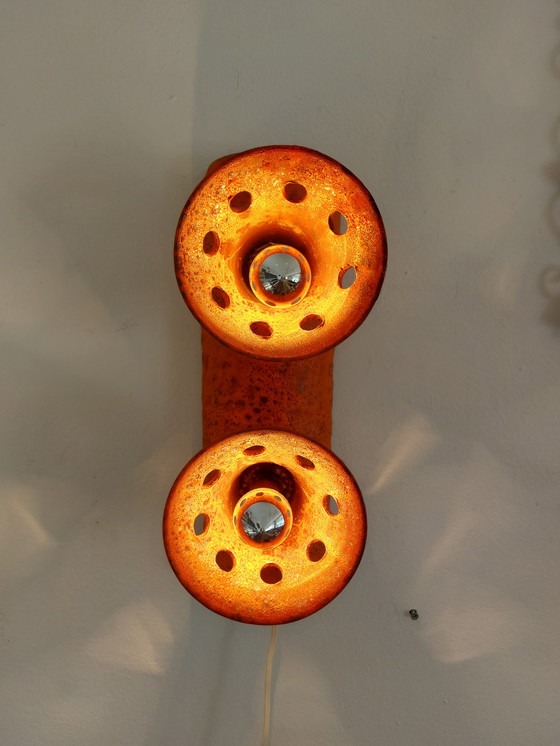 Image 1 of Vintage Keramieken Brutalist Oranje Wandlamp Lamp