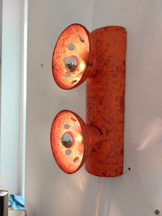 Image 1 of Vintage Keramieken Brutalist Oranje Wandlamp Lamp