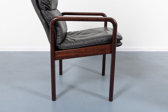 Image 1 of 6x Dyrlund zwart leren fauteuils