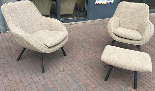 2x Nix Design Joe fauteuil + voetenbank