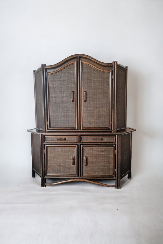 Image 1 of Highboard van Rotan Rieten singelband, jaren 70