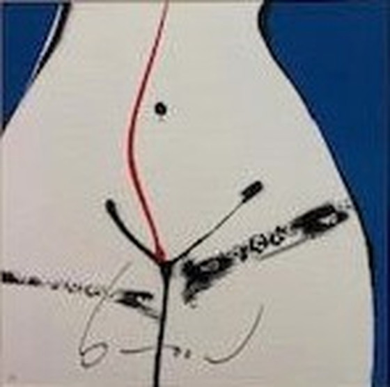 Image 1 of Herman Brood  Zeefdruk   Hips(blauw)  Handgesigneerd en Nieuwe Lijst.