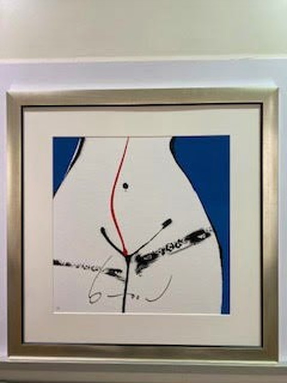 Image 1 of Herman Brood  Zeefdruk   Hips(blauw)  Handgesigneerd en Nieuwe Lijst.