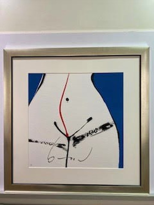 Herman Brood  Zeefdruk   Hips(blauw)  Handgesigneerd en Nieuwe Lijst.